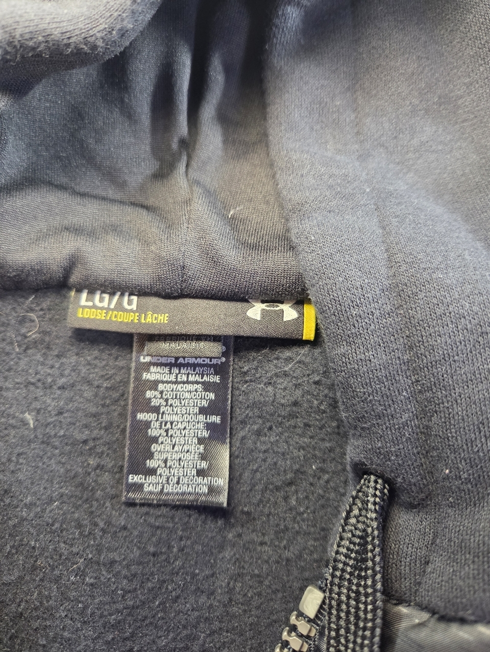 Under Armour Storm Hoodie L Black Full Zip Fleece Loose Fit - Picture 4 of 6